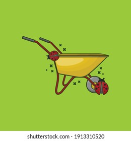 Garden Cart with Bug Vector Illustration. Gardening Design Concept.