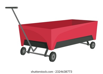 Garden cart cartoon or farm wheelbarrow icon. Gardening, farming concept. Equipment of garden cart or garden wagon, vector illustration on white background