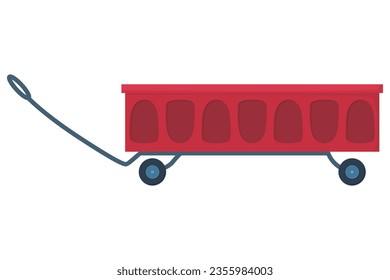 Garden cart cartoon or farm wheelbarrow icon. Gardening, farming concept. Equipment of garden cart or garden wagon, vector illustration on white background