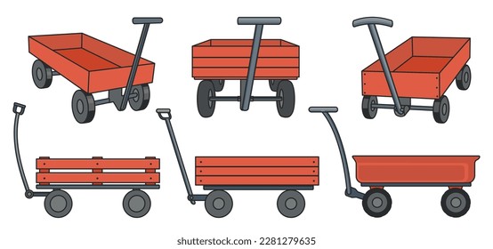 Garden cart color vector illustration on white background. Farm wheelbarrow set icon.Vector illustration set icon equipment of garden cart.