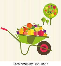 Garden cart with fruit. Gardening. It's time to harvest.