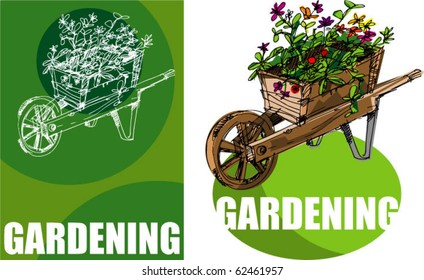 garden cart, handmade sketch based vector illustration