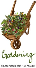 garden cart, handmade sketch based vector illustration