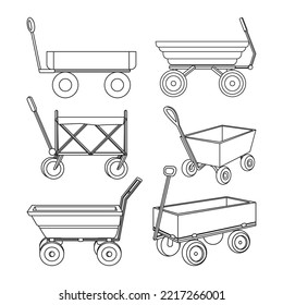 Garden cart icon simple silhouette. Garden work, trolley, and wheelbarrow set