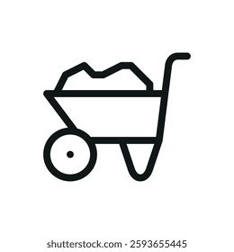 Garden cart line icon, wheelbarrow with soil vector symbol with editable stroke
