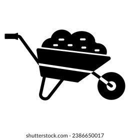 Garden cart solid icon, Garden and gardening concept, Wheelbarrow cart sign on white background, trolley with ground icon in glyph style for mobile concept and web design. Vector graphics