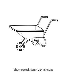 Garden cart, vector illustration of a doodle style utility wheelbarrow