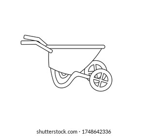 Garden cart. Vector isolated illustration of a cart to transport vegetables in Doodle style. Cartoon style. Attribute for gardening. Design of ads, websites, and banners. Isolated element.