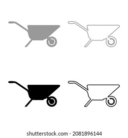 Garden cart Wheelbarrow gardening horticultural set icon grey black color vector illustration image simple flat style solid fill outline contour line thin