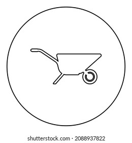 Garden cart Wheelbarrow gardening horticultural icon in circle round black color vector illustration image outline contour line thin style simple