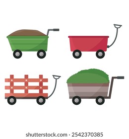 Garden carts vector illustration on white background. Lawn carts for hauling and farm or ranch use.