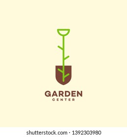 Garden center logo design template with stylized shovel. Vector illustration.