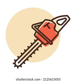 Icono vectorial aislado de la motosierra de jardín. Símbolo gráfico para agricultura, jardín y plantas sitio web y diseño de aplicaciones, logotipo, aplicación, interfaz de usuario