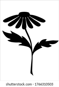 Garden chamomile. Black silhouette - vector illustration for corporate identity. Chamomile - flower, stem and leaves - black vector silhouette for logo or pictogram.