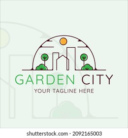 garden city logo modern line art vector illustration template icon graphic design. architecture and building with tree and sun symbol or sign for real estate business