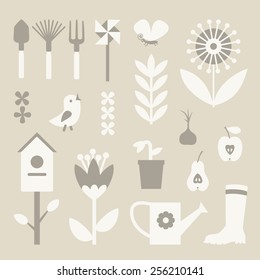 Garden collection, design elements. Vector illustration. 