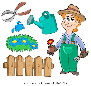 Colección de jardines sobre fondo blanco - ilustración vectorial.