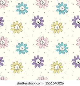 garden color chamomile polka pattern girl tee ilustration art vcetor