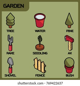 Garden color isometric icons