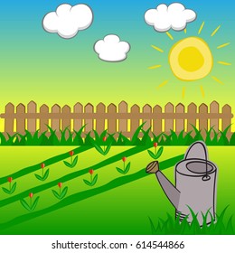 Garden colorful designs elements with sun and cloud.