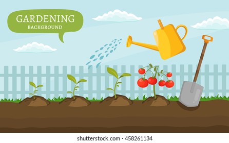 Garden colorful designs elements vector farm illustration icon set of different gardening equipment.