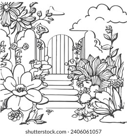 Garden Coloring Book Or Coloring Page. Illustration Isolated On White Background.