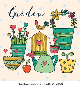 Garden. Cute postcard.