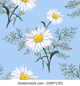 Garden of daisies seamless watercolor pattern 