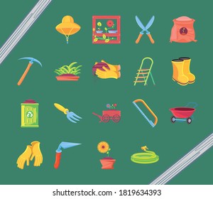 garden detailed style bundle of icons design, Gardening planting and nature theme Vector illustration