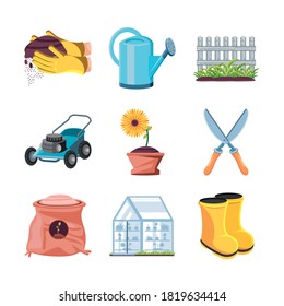 garden detailed style icon set design, Gardening planting and nature theme Vector illustration