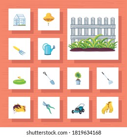 garden detailed style icons collection design, Gardening planting and nature theme Vector illustration
