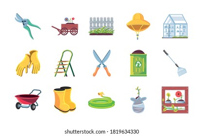 garden detailed style set of icons design, Gardening planting and nature theme Vector illustration