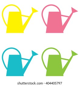 Garden Different color watering cans icons. Vector illustration.
