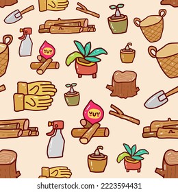 garden doodle element seamless pattern