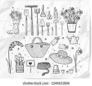 Garden doodles on white paper background.