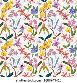 A garden in dream the full of blooming flower seamless pattern vector ,hand drawing style for fashion, fabric and all prints on white background.