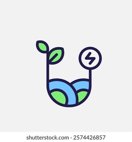 Garden and eco energy icon flat, free energy, ecology, renewable and green energy concept. Outline and filled colourful icon.