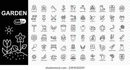  Garden editable Stroke Icons Pack. Thin line icons set. Simple vector illustration.