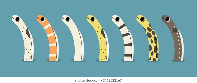 Garden eel 3 cute on a blue background, vector illustration.