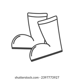 Garden element of set in black line design. The enchanting world of gardening with these black-outlined boots in a charming garden theme illustration. Vector illustration.