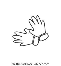 Garden element of set in black line design. One of the most important attributes of a gardener is mittens, which are part of the uniform. Vector illustration.