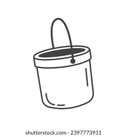 Garden element of set in black line design. Demonstration of the beauty of the garden with this captivating black-outlined bucket featured in the artwork. Vector illustration.