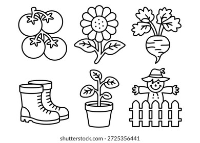 Elementos de jardim ilustração tomates girassol