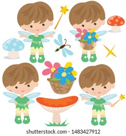 Garden elf boy vector cartoon illustration
