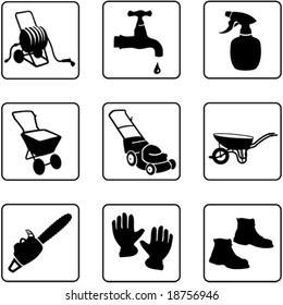 Garden equipment black and white silhouettes (also available in raster format)