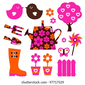 Garden equipment & design elements isolated on white