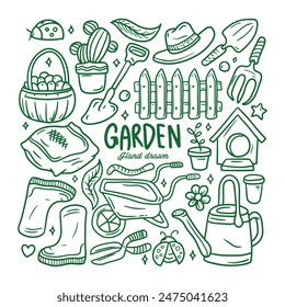 garden equipment hand drawn vector