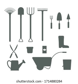 garden equipment tool set isolated white background vector 