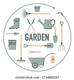 garden equipment tool set isolated white background vector 