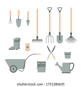 garden equipment tool set isolated white background vector 